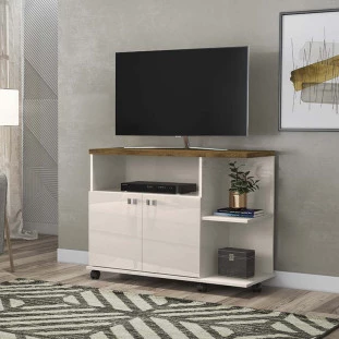 Rack Para TV 32 Polegadas Pequeno Lisboa Lukaliam Off White/Canela