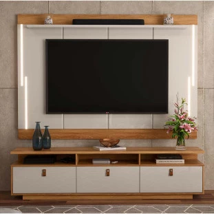 Rack Marrocos com Painel Lion TV 75 Polegadas 207cm Lukaliam Freijo/Off White