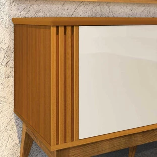 Rack Para Sala Ripado 1.8 Para TV 75 Pol Brunt EAX Móveis Cedro/Off White