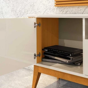 Rack Para Sala Ripado 1.8 Para TV 75 Pol Brunt EAX Móveis Off White/Cedro