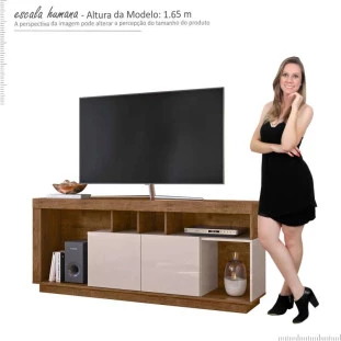 Rack Bancada Para TV Até 55 Pol Napole 1.6 Lukaliam Canela/Off White