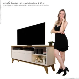 Rack Bancada Para TV Até 50 Pol Nevada 1.36 Lukaliam Off White/Canela