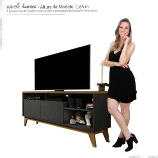 Rack Bancada Para TV Até 50 Pol Nevada 1.36 Lukaliam Preto/Canela