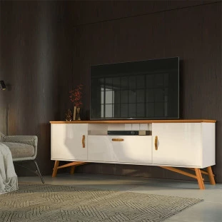 Rack Retro 180cm Para Sala TV 75 Polegadas Soggiorno EAX Móveis Off White/Cedro