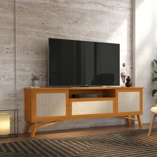 Rack Para Sala 180cm Com Rattan TV 75 Polegadas Dante EAX Móveis Cedro