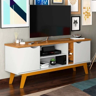 Rack Para TV Sala 65 Polegadas 160cm Prism 1.6 Patrimar Branco/Cumaru