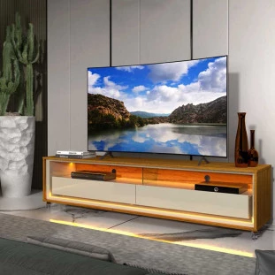 Rack Com LED Pra TV 65 Polegadas 172cm Requinte Com Rodízios Gelius Naturale/Off White