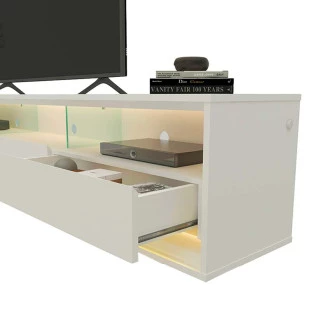 Rack Com LED Pra TV 75 Polegadas 212cm Requinte Rodízios Gelius Branco