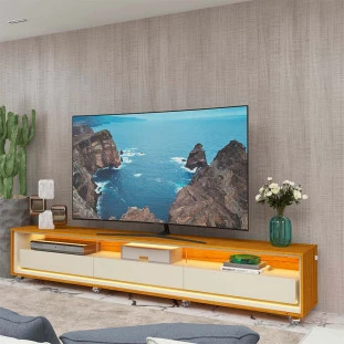 Rack Com LED Pra TV 85 Polegadas 260cm Requinte Rodízios Gelius Naturale/Off White