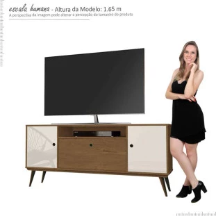 Rack Retrô Sala Para TV até 55 Polegadas Lexus EDN Naturale/Off White