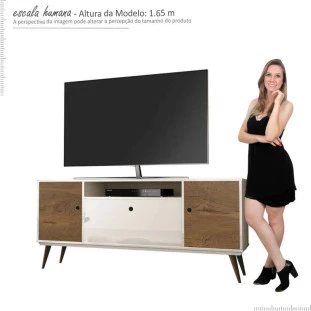 Rack Retrô Sala Para TV até 55 Polegadas Lexus EDN Off White/Naturale
