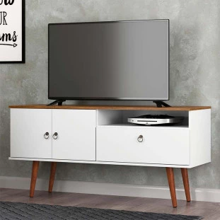Rack Retrô Para TV 46 Polegadas 137cm Topázio Patrimar Branco/Cumaru