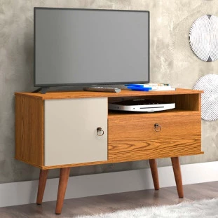 Rack Pequeno Retrô TV 32 Polegadas 90cm Yan Patrimar Cumaru/Off White