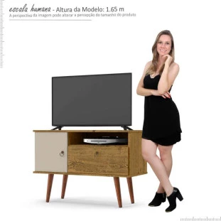 Rack Pequeno Retrô TV 32 Polegadas 90cm Yan Patrimar Nature/Off White