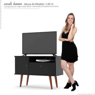 Rack Pequeno Retrô TV 32 Polegadas 90cm Yan Patrimar Preto
