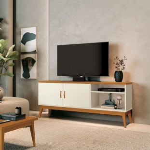 Rack Sala Estar 160cm TV 60 Polegadas Gara EAX Móveis Off White/Cedro