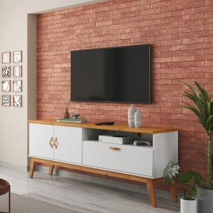 Rack Sala Quarto 160cm Para TV 60 Sirius 1.6 Patrimar Branco Acetinado/Cinamomo
