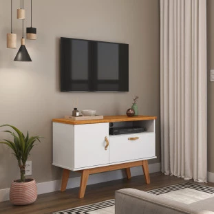 Rack Pequeno 90cm Quarto Sala Para TV 32 Sirius Patrimar Branco Acetinado/Cinamomo
