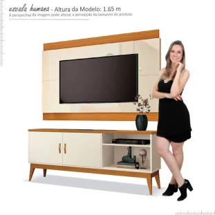 Rack Com Painel 160cm Para TV 60 Polegadas Gara EAX Móveis Off White/Cedro