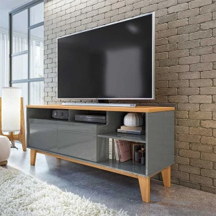 Rack Bancada Sala Para TV 50 Polegadas 136cm Tauros Lukaliam Cinza Perolizado/Tauari