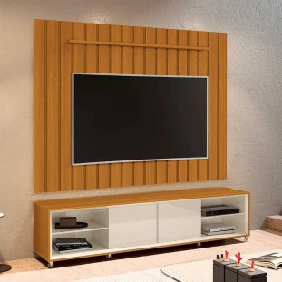 Rack Com Painel Ripado Brise TV 75 Polegadas 218cm Thor 2.2 EDN Cedro/Off White