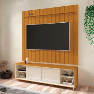 Rack Com Painel Ripado Brise TV 75 Polegadas 180cm Thor 1.8 EDN Cedro/Off White