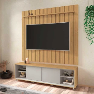 Rack Com Painel Ripado Brise TV 75 Polegadas 180cm Thor 1.8 EDN Freijo/Fendi