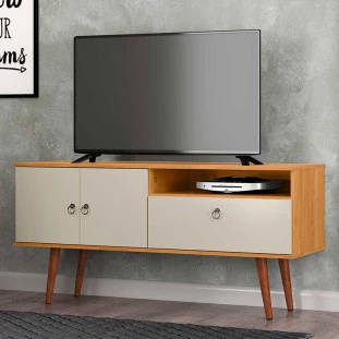 Rack Retrô Para TV 46 Polegadas 137cm Topázio Patrimar Cinamomo/Off White