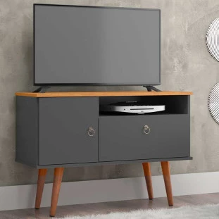 Rack Pequeno Retrô TV 32 Polegadas 90cm Yan Patrimar Grafite/Cinamomo
