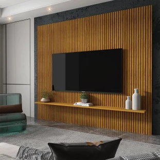 Painel Para TV 75 Polegadas Ripado 3D 224cm x 220cm Requinte Clean Gelius Naturale