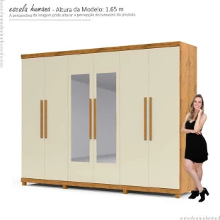 Guarda Roupa Casal Com Espelho 6 Portas 273cm x 240cm Absolut Gelius Madeirado/Off White