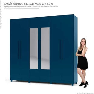 Guarda Roupa Casal 6 Portas Com Espelho 2.5 Alpha Gelius Azul Acetinado