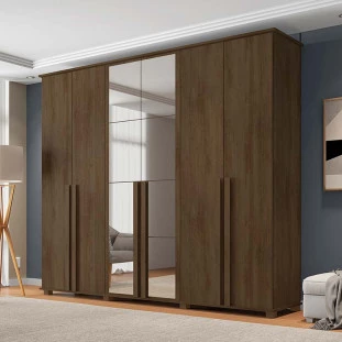 Guarda Roupa Casal 263cm 6 Portas Com Espelho Amsterdã RV Móveis Freijo