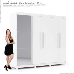 Guarda Roupa Com Sapateira e Espelho Diamante Gelius Branco
