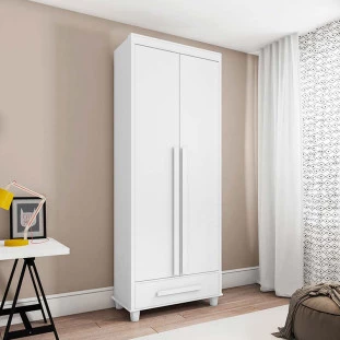 Guarda Roupa Pequeno 85cm Solteiro 2 Portas Dubai RV Móveis Branco