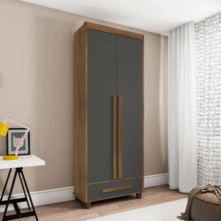 Guarda Roupa Pequeno 85cm Solteiro 2 Portas Dubai RV Móveis Cinamomo/Grafite