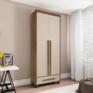 Guarda Roupa Pequeno 85cm Solteiro 2 Portas Dubai RV Móveis Cinamomo/Off White