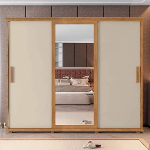 Guarda Roupa Casal Portas de Correr 271cm com Espelho Espanha RV Móveis Cinamomo/Off White