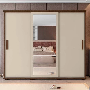 Guarda Roupa Casal Portas de Correr 271cm com Espelho Espanha RV Móveis Freijo/Off White