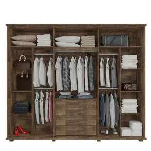 Guarda Roupa Casal 271cm 6 Portas 5 Gavetas Estrela RV Móveis Amadeirado