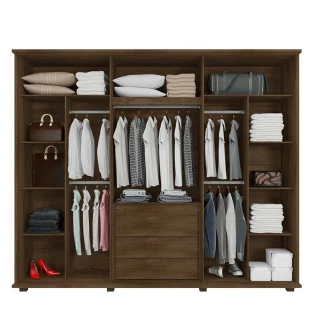 Guarda Roupa Casal 271cm 6 Portas 5 Gavetas Estrela RV Móveis Freijo/Off White