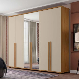 Guarda Roupa 6 Portas com Espelho 271cm Estrela RV Móveis Freijo/Off White