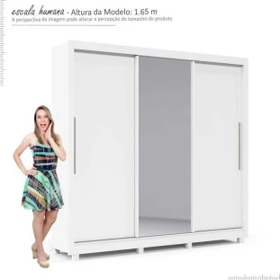 Guarda Roupa Casal Grande Espelhado 3 Portas Imperial Gelius Branco