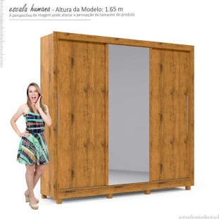 Guarda Roupa Casal Grande Espelhado 3 Portas Imperial Gelius Madeirado