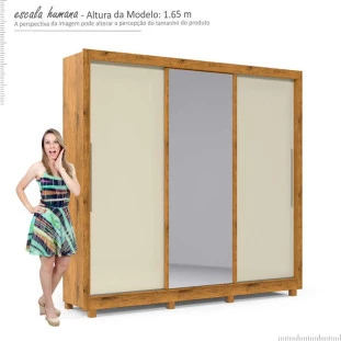 Guarda Roupa Casal Grande Espelhado 3 Portas Imperial Gelius Madeirado/Off White