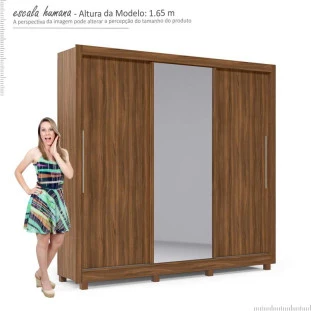 Guarda Roupa Casal Grande Espelhado 3 Portas Imperial Gelius Nogueira