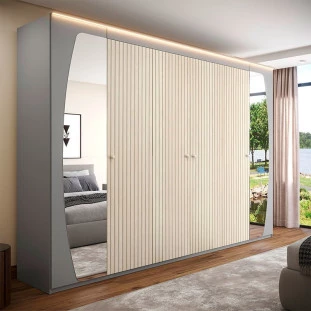 Guarda Roupa Casal Grande Com Espelho 273x235x64 Inovação Gelius Cinza/Ipê