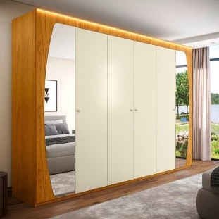 Guarda Roupa Casal Grande Com Espelho 273x235x64 Inovação Gelius Naturale/Off White