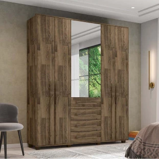 Guarda Roupa 190cm 5 Portas Com Espelho Las Vegas RV Móveis Amadeirado