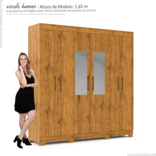 Guarda Roupa 6 Portas Com Espelho 3 Gavetas 200cm Madri Gelius Madeirado